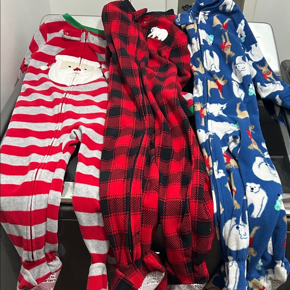 Boy 3T bundle lot Christmas zipper fleece pajama Santa polar bear buffalo plaid